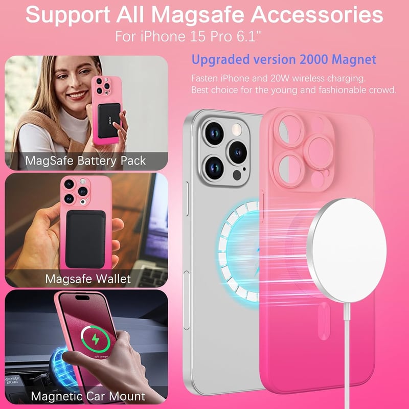 iPhone 15 Pro MagSafe-kompatibilis vékony tok, rózsaszín színátmenetes, nőknek