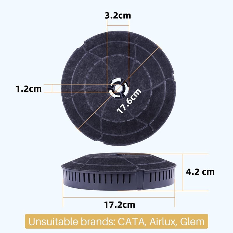GOLDEN ICEPURE Aktívszén Szűrő Páraelszívóhoz, 2 db, 173mm, Kompatibilis Elica, AEG, Bauknecht, Whirlpool Modellekkel