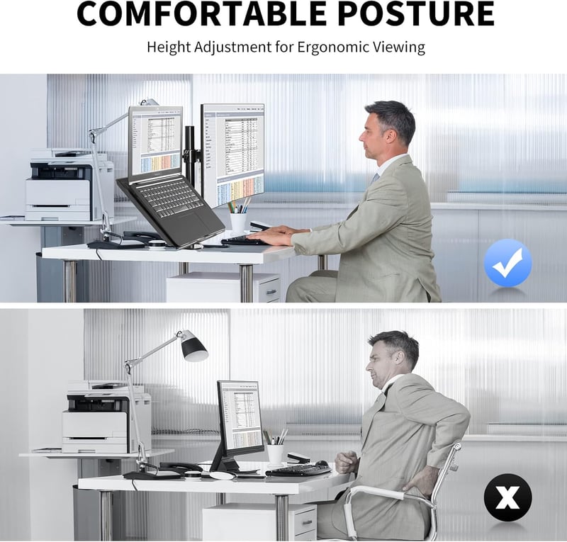 Suptek Asztali Monitor és Laptop Tartó Kar 13-27" Képernyőkhöz - Állítható Magasság, 360° Forgatható, Dönthető, Helytakarékos Megoldás