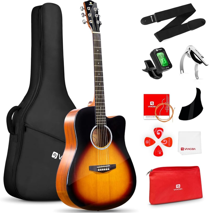 Vangoa 41" Fekete Akusztikus Gitár Szett Kezdőknek, Teljes Méretű Cutaway Western Gitár
