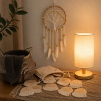 Boho set za dječju sobu: hvatač snova stablo života + bež lampa + 26 kartica za fotografiranje bebe 1