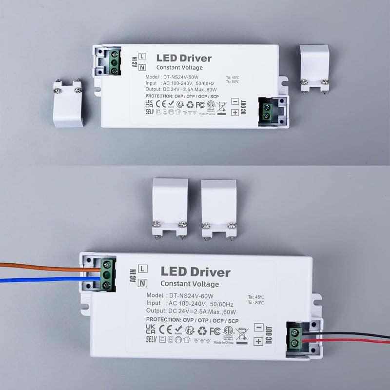 REYLAX LED Transzformátor 24V 60W - Kompakt LED Tápegység 2,5A, 230V-24V Átalakító, Állandó Feszültségű Meghajtó Lámpákhoz, Szalagokhoz