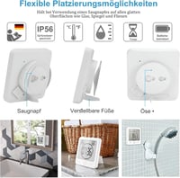 VORRINC Vízálló Digitális Fürdőszobai Óra - LCD Kijelzős Időmérő Hőmérséklet és Páratartalom Kijelzéssel Konyhába, Zuhanyzóba 3