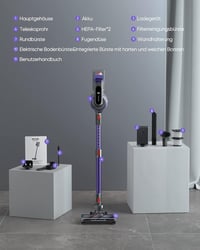 BuTure JR400 nagy teljesítményű akkus porszívó, 55 perc üzemidő, lila-fekete 8