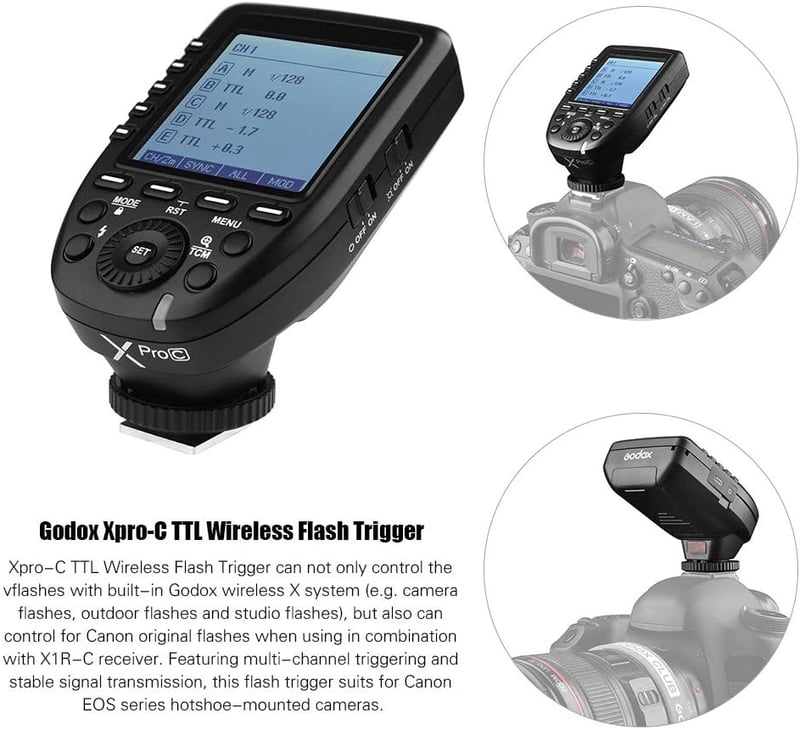 Godox AD200Pro Hordozható Vaku, Cserélhető Vakufejjel (Speedlite/Izzó), 200W Vezeték Nélküli TTL, HSS 1/8000s, X1T-C Kioldóval Canon EOS Fén