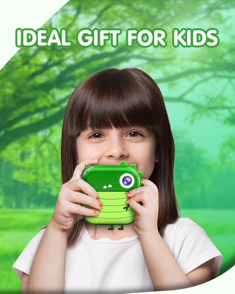 Kizeefun gyerek fényképezőgép dinoszaurusz mintával, HD minőség, ajándék szett