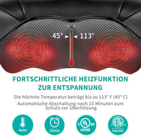 Nekteck Shiatsu Masszírozó Párna Melegítő Funkcióval - Nyak, Váll, Hát és Derék Masszázs Autóban és Irodában, Sebességszabályzóval, Fekete - Black 4