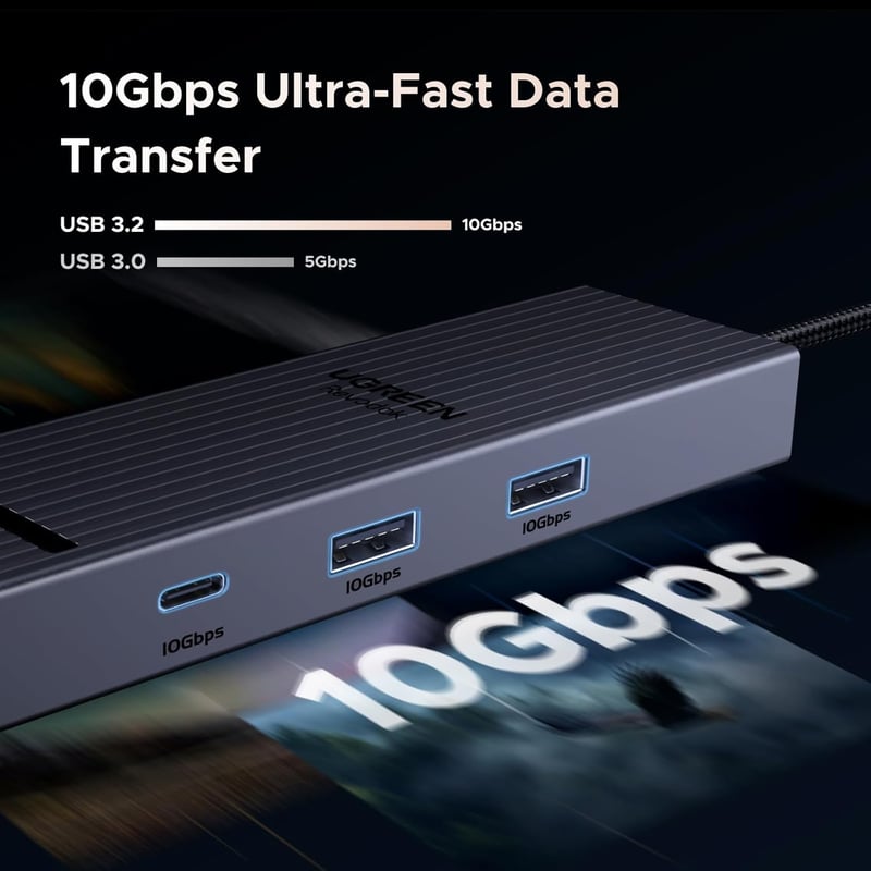 UGREEN Revodok Pro 10Gbps USB-C Hub HDMI 4K@60Hz Ethernet Adapter - 2 USB-A 3.2 és USB-C 3.2 porttal iPhone 16, iPad, MacBook, Mac Mini M4, 