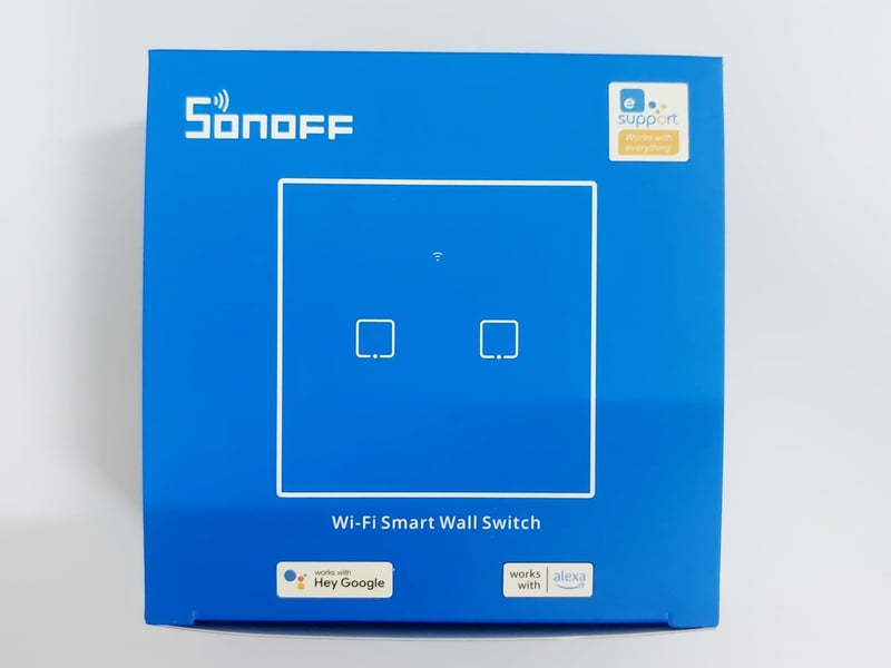 SONOFF T0EU2C 2-csatornás WiFi-s okos fali villanykapcsoló, Alexa és Google Home kompatibilis
