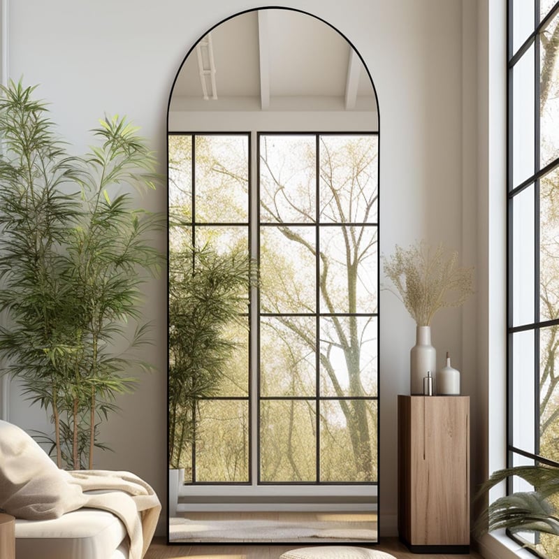 LunaMirror Íves Álló Tükör 180 x 76 cm - Teljes Alakos Padlótükör Hálószobába, Nappaliba, Előszobába - Fekete Fali Tükör