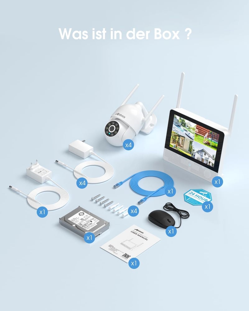 ANRAN 3K Kültéri WiFi Kamerarendszer - 8CH 10.5" Monitoros NVR 4db 5MP PTZ Kamerával, Automatikus Követés, Személy/Jármű/Állat Érzékelés, 2T