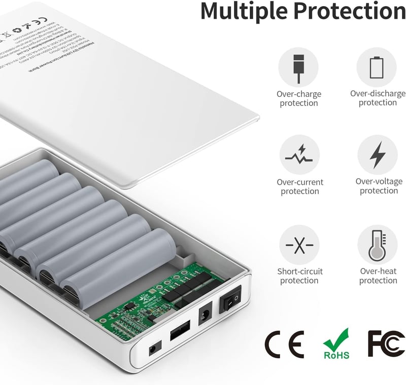 Melasta 12V 5200mAh 60W Lítium-ion Powerbank Külső Akkumulátor - 12V/9V DC és 5V USB Kimenettel LED Szalaghoz, CCTV Kamerához - Fehér