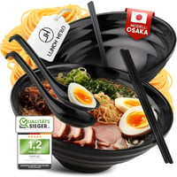 LunchHero® Ramen Tál Készlet - 1000 ml Melamin Leveses Tál Japán Stílusban - Mosogatógépben Mosható Étkészlet Evőpálcikával és Kanállal - 2  1