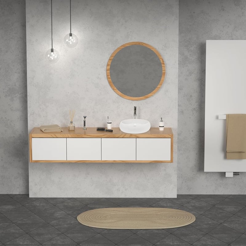 ECD Germany Kerek Mosdókagyló - 350 x 120 mm - Fehér Kerámia - Modern Fürdőszobai Mosdó - Padlóra Szerelhető - Lefolyó Nélkül