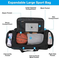 Tolaccea 54-72L Bővíthető Sporttáska Cipőtartóval - Unisex Edzőtáska Utazáshoz, Edzőterembe (Fekete) 3