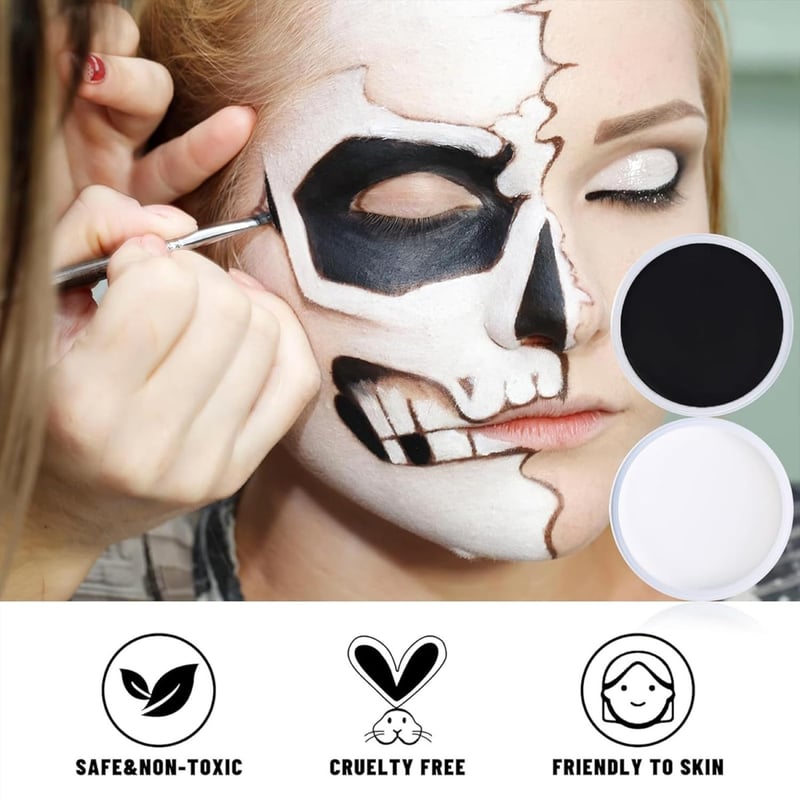 Sunshine smile 100g Fekete-Fehér Arcfesték Szett - Krém Állagú Testfesték Ecsetekkel, Halloween, Farsang, Színházi Smink Gyerekeknek és Feln
