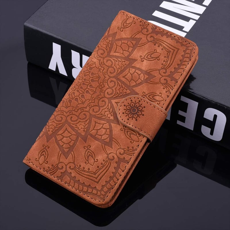 Samsung Galaxy A35 5G Mandala Mintás Piros Bőr Flip Tok Kártyatartóval