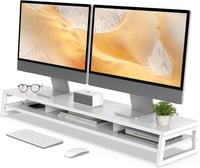 Fenge Dupla Monitor Állvány - 108 cm Széles Számítógép Képernyőtartó PC/Laptop/Nyomtató/TV-hez, Íróasztal Rendszerező, 45 kg Teherbírás, Feh 1