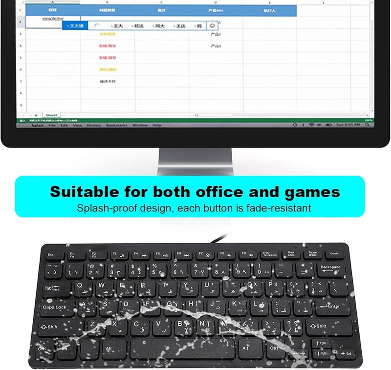 Yosoo ultravékony, halk, 78 gombos arab USB billentyűzet laptophoz és PC-hez