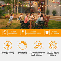 ZOTOYI LED Fényfüzér 7,6m - Kültéri Vízálló Dekoráció 12+1 Izzóval, 2700K Meleg Fehér, Kerthez, Teraszhoz, Esküvőre, Energiatakarékos 5