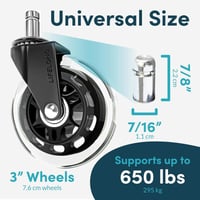 Prozirni gumeni kotačići za uredsku stolicu - 5 komada univerzalnih kotačića za zaštitu podova 9x22mm 4