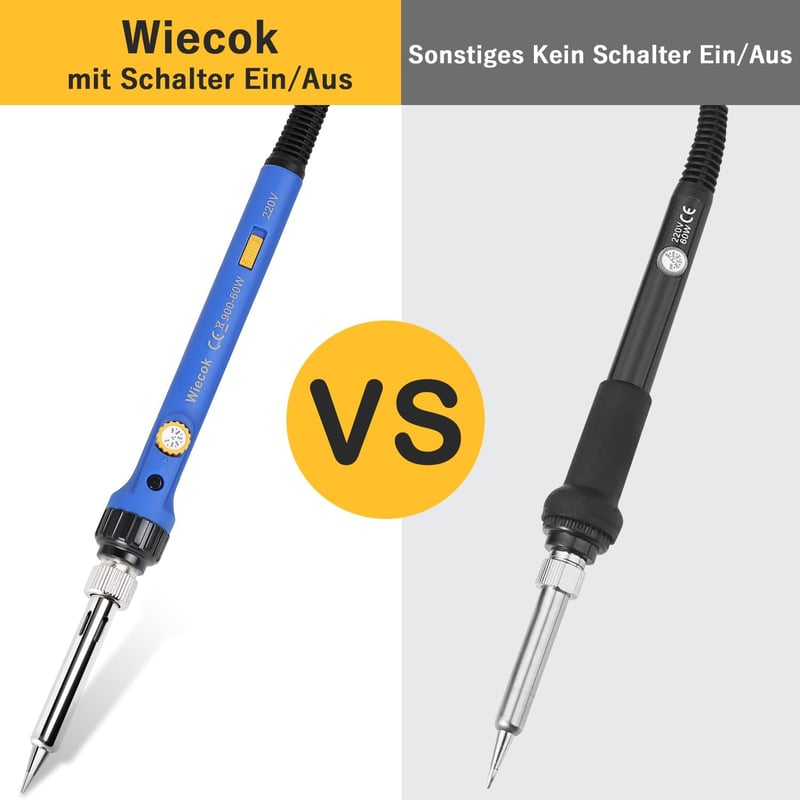 Wiecok 60W Forrasztópáka Készlet Állítható Hőmérséklettel 220-480°C, Be/Ki Kapcsolóval, 5 Cserélhető Heggyel, Elektronikai Javításokhoz