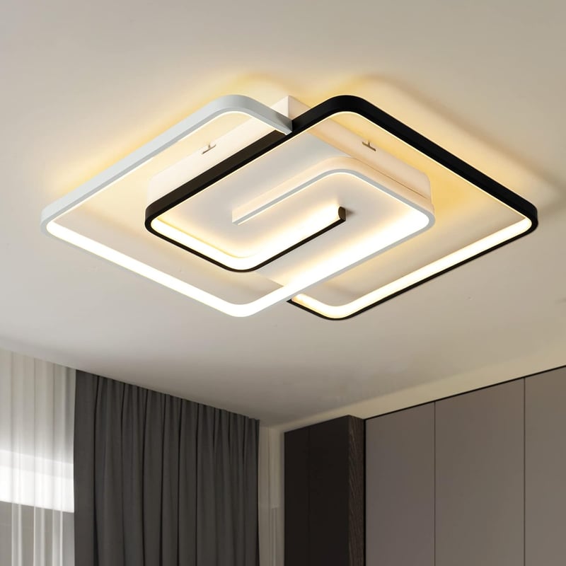 minifair Modern LED Mennyezeti Lámpa 36W 50cm - Távirányítós Négyzet Alakú Fekete-Fehér Fényerőszabályozható Lámpatest Nappaliba Hálószobába