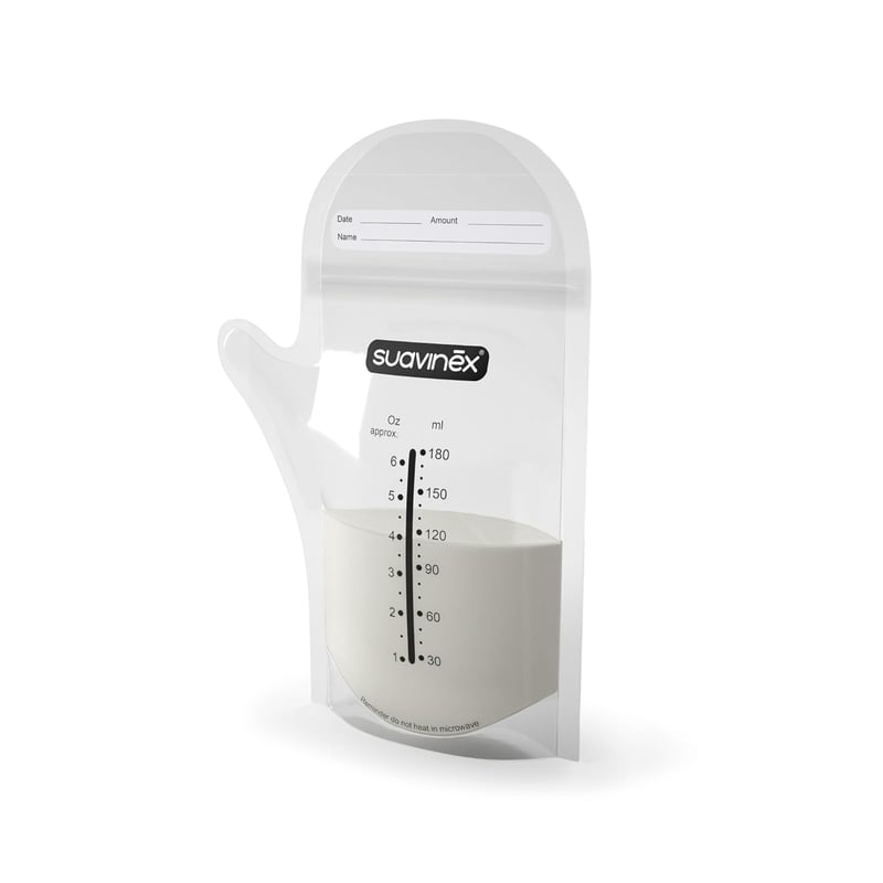 SUAVINEX Anyatej Tároló Zacskó 180ml - 25db Kiöntőcsőrrel, Mérőskálával, BPA-mentes, Fagyasztható, Négyzet Alakú