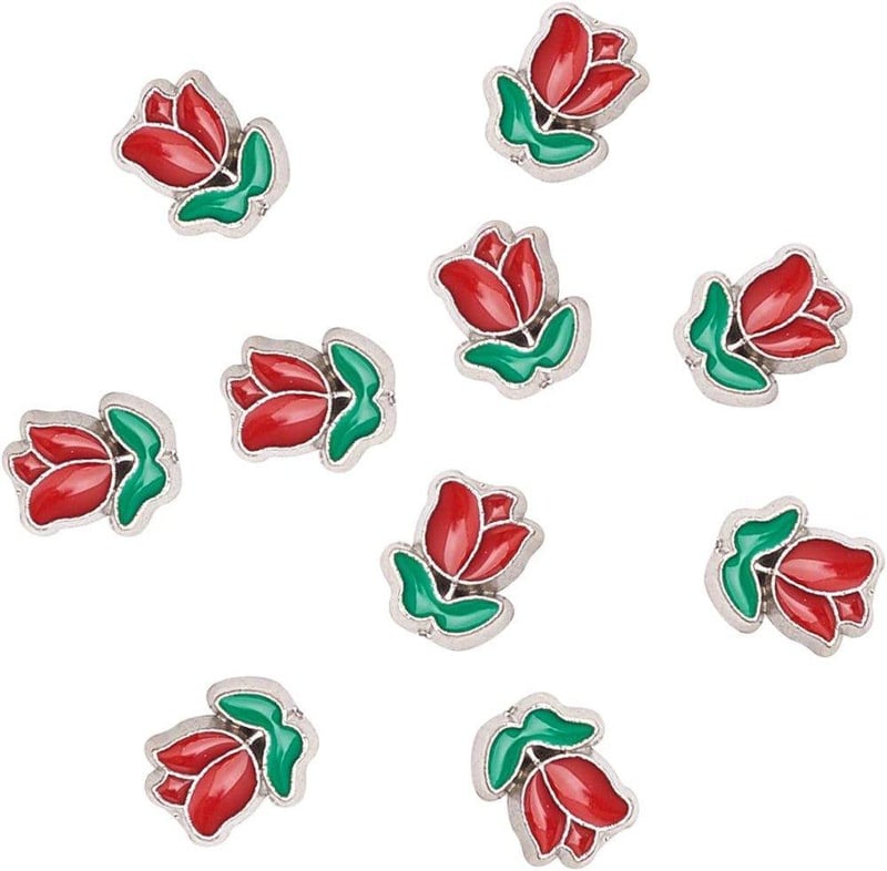 Airssory 20db Zománcozott Tulipán Gyöngy Ékszerkészítéshez 7x6mm