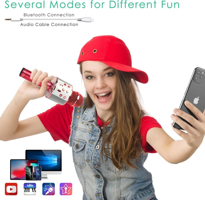 KIDWILL Bluetooth Karaoke Mikrofon Gyerekeknek - Piros, Beépített Hangszóróval és FM Rádióval