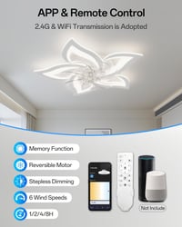 YUNLONG Mennyezeti Ventilátor LED Világítással - Alexa és Google Kompatibilis, Csendes DC Motor, Szabályozható, 6 Sebességes, Nyári-Téli Üze 5