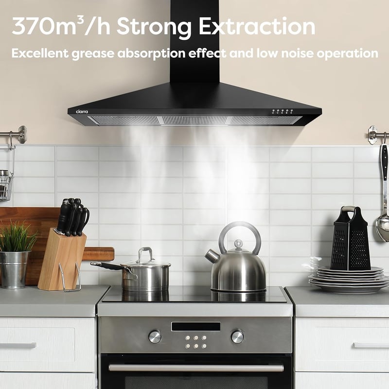 CIARRA 90 cm-es A++ energiaosztályú LED-es páraelszívó, szénszűrővel, fekete