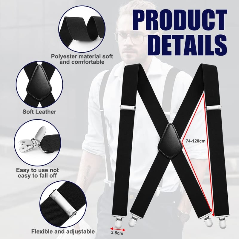 Aomig extra erős, széles férfi nadrágtartó, 4 fémcsipesszel - unisex, X-stílusú