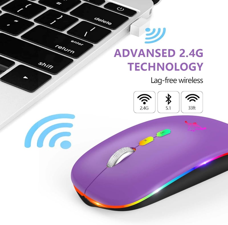 Vezeték Nélküli RGB Gamer Egér Bluetooth-szal és USB-C Adapterrel