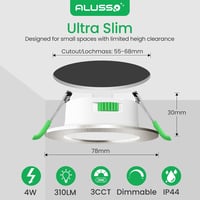 ALUSSO LED Süllyesztett Mennyezeti Spotlámpa Szett, 230V, Dimmelhető, 68mm, 4W, IP44, 3 Színhőmérséklet, Fürdőszobába, Konyhába, 12db 2