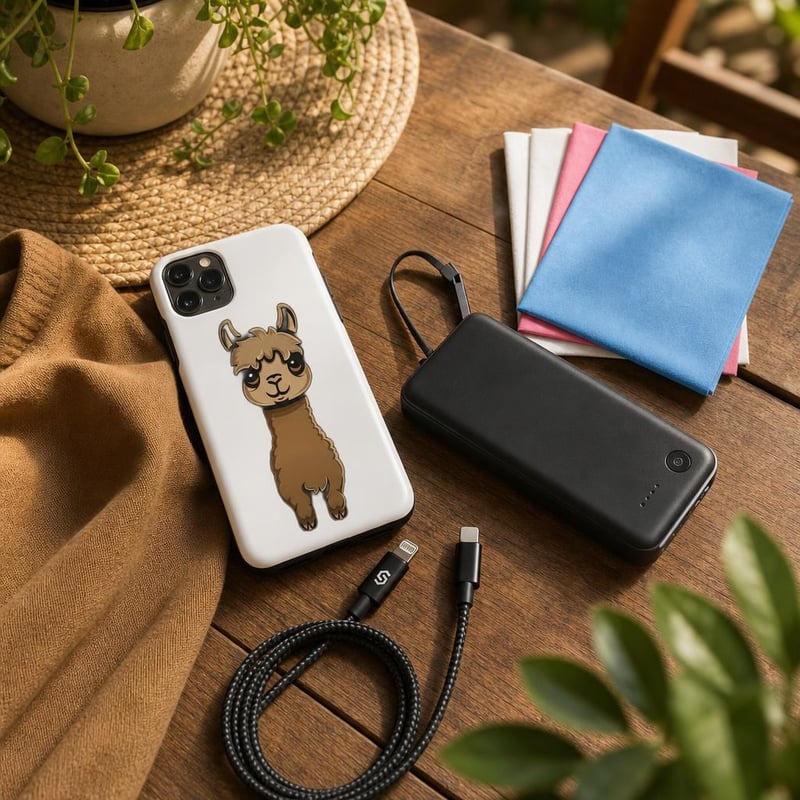 Alpaka záchranný balíček: iPhone 11 Pro Max kryt + MFi kábel + 4x handrička + 5000 mAh power bank