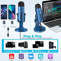 ZealSound K66 Kék USB Kondenzátor Mikrofon PC-hez és Telefonhoz - Streaming, Podcast, Gaming 2