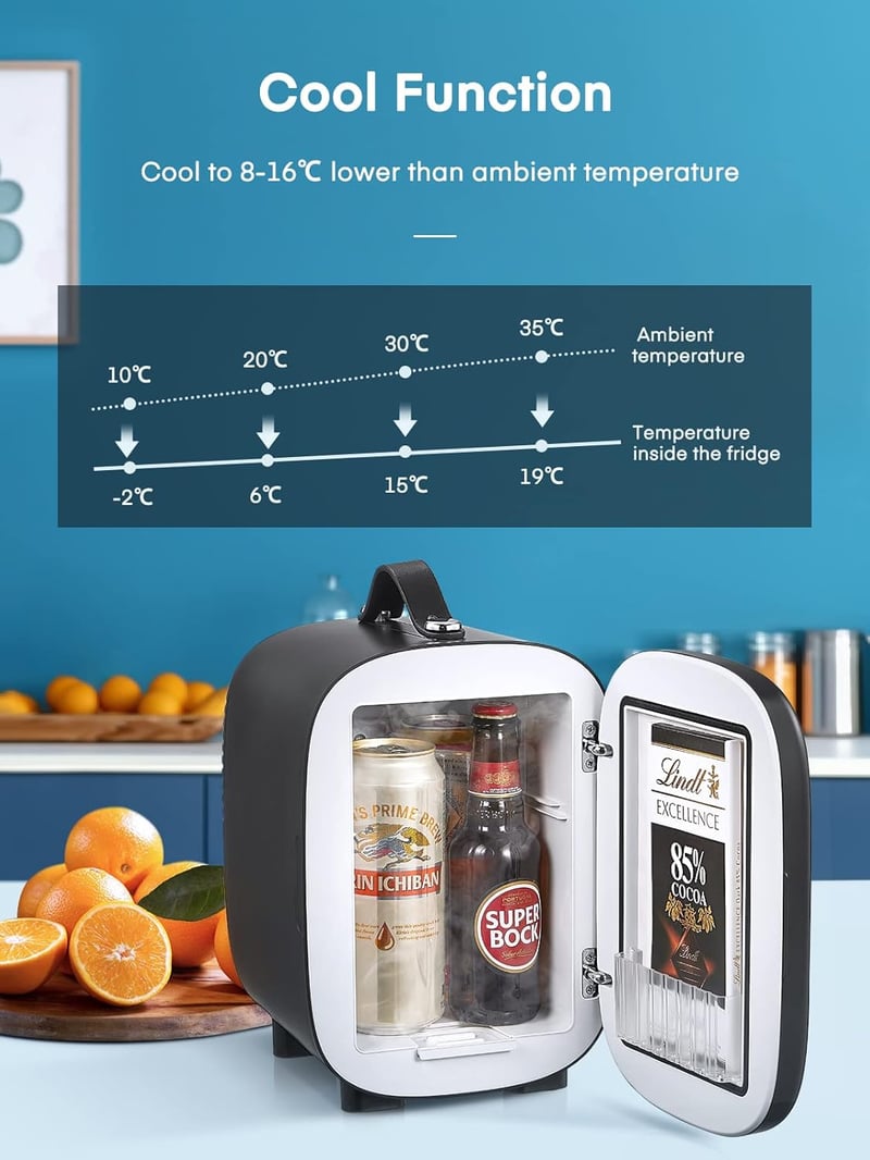 FOHERE Mini Hűtő 5L - Hordozható Hűtőszekrény 6 Dobozos Kapacitással, 12V/220V/USB Tápellátás, Csendes Működés Kozmetikumokhoz, Italokhoz, O