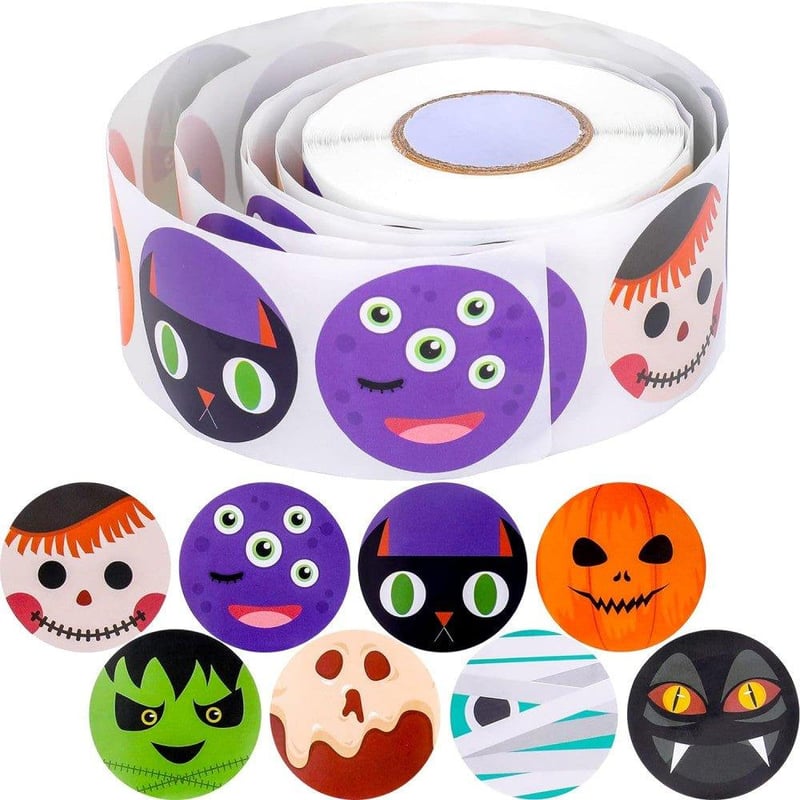 Halloween matrica gyerekeknek - 500 db kerek, 1,5 hüvelykes, tekercses
