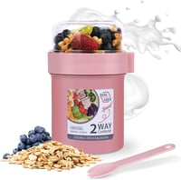 HOTUT Rózsaszín Müzlis Pohár Kanállal, 790ml, BPA-mentes, Szivárgásmentes 1