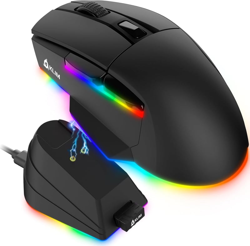 KLIM Blaze X RGB Vezeték Nélküli Gamer Egér - Újratölthető, Töltőállomással, 12000 DPI, PC/PS5/PS4/Mac Kompatibilis, Fekete