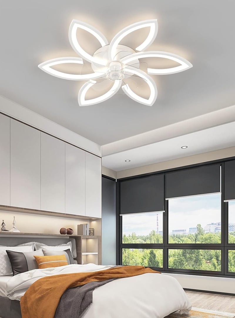 DIDADIDA Csendes Mennyezeti Ventilátor Lámpával - 70W Akril Virág Alakú LED Lámpa, Távirányítóval és APP Vezérléssel, Fényerőszabályzós, Feh