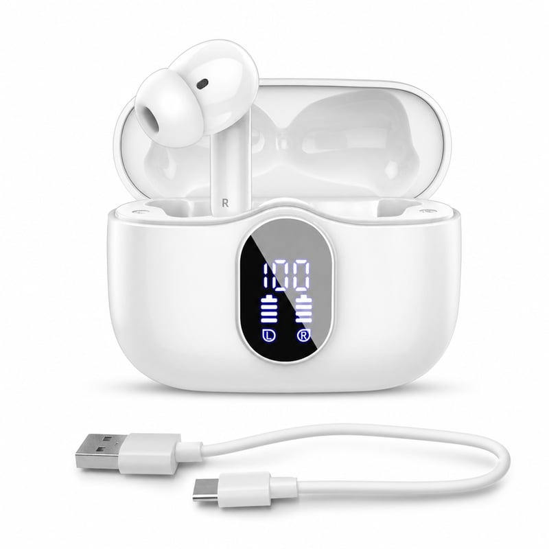 Căști wireless Btootos Bluetooth 5.3 – Defecte — defecte, funcționează parțial: casca dreaptă nu se aude (stare: vezi a 2-a poză)