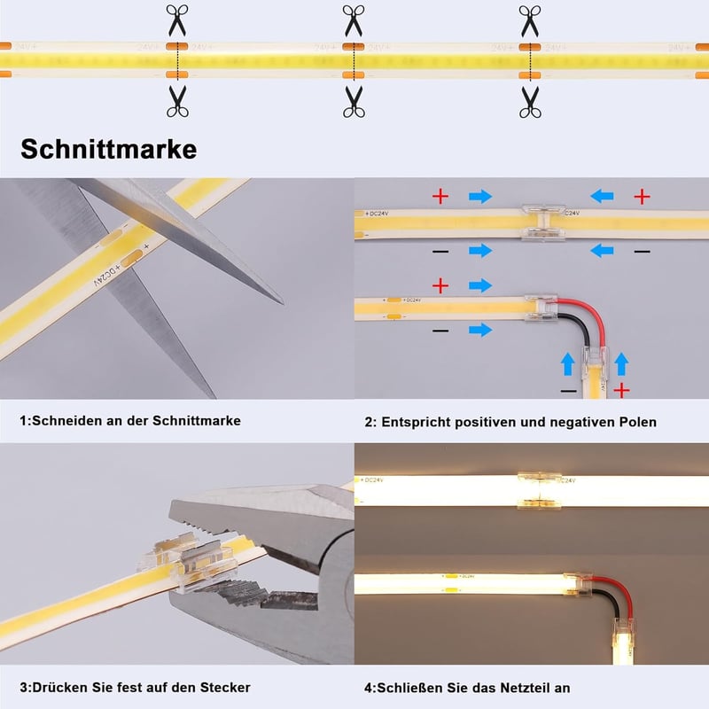 BENLUN COB LED Szalag 20m, 24V, 6000K Hideg Fehér, Öntapadós, 312 LED/m, CRI93, Vágható, Tápegységgel, Hálószoba Dekorációhoz
