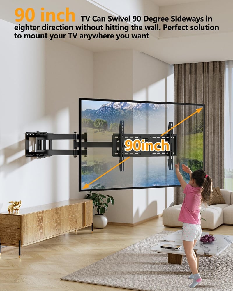 FORGING MOUNT TV Fali Tartó 109 cm Dupla Karos Konzol 50-90" Lapos/Ívelt TV-hez, 75 kg Teherbírás, Dönthető, Forgatható, VESA 600x400mm