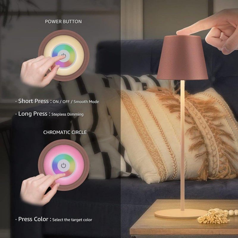 GGNOO RGB LED Asztali Lámpa - Vezeték Nélküli, Dimmelhető, Barna