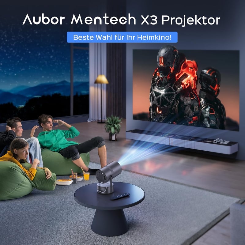 AUBOR MENTECH 4K Mini Projektor Beépített Akkumulátorral - WiFi 6, Bluetooth 5.2, Android OS, 150" Kijelző, Automatikus Keystone Korrekció, 