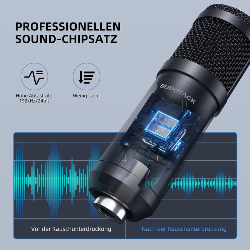 SUDOTACK USB Gaming Mikrofon Kondenzátor PC Streaming Podcast Felvételhez