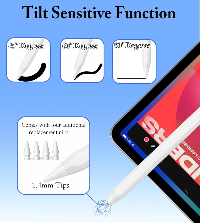 Kenkor iPad ceruza - Fehér, dőlésérzékelős, tenyérfelismerős, Apple iPad Pro/Mini/Air kompatibilis