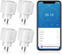 CNBINGO WiFi Okos Konnektor 4 db-os Szett Áramfogyasztás Méréssel - Alexa és Google Asszisztens Kompatibilis, Időzíthető Mini Dugalj, Hangve 1